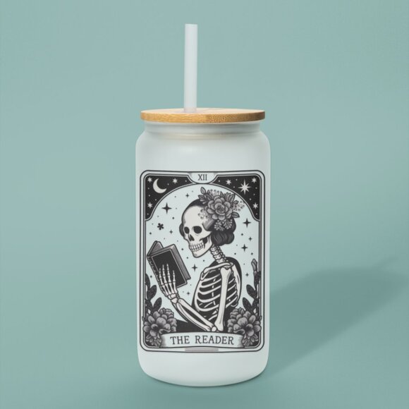 The Reader, Tarot Card Tumbler, Gothic, Skeleton Iced Coffee Cup, Witchy, Pagan - Picture 7 of 7